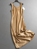Solid color slim fit round neck drape satin sleeveless vest skirt  summer new women's dress dress Z689