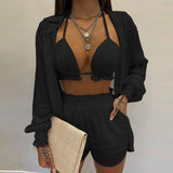 2025 women's clothing  popular new sexy three-piece set,  autumn beach fashion shorts set