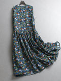 Floral skirt loose and thin round neck sleeveless vest skirt holiday style summer new women's long skirt dress C051