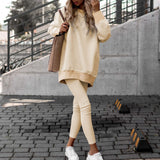 2025 popular autumn ins   women's clothing round neck casual leggings fashion sports sweater set