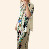 2025 popular autumn  women's clothing  printed short-sleeved shirt fashion casual straight two-piece set