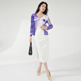 2025 Nanyou high-end women's clothing Sanzhai cardigan jacket spring and summer new printed long-sleeved versatile casual pleated top