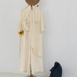 2025 meters apricot pure ramie suit Chinese literary irregular button top 20309A straight pants 20408