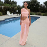 2025 G25DS001  New women's clothing  summer new mesh off-the-shoulder perspective irregular diagonal span dress