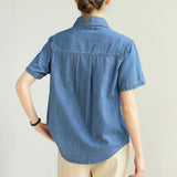 Customized cotton denim shirt summer comfortable fashion versatile retro loose short-sleeved shirt
