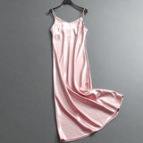 Simple solid color glossy satin slim V-neck sleeveless suspender skirt temperament commuter dress dress Z713
