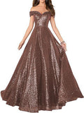 2025Popular trade dress  new one-word shoulder off-the-shoulder dress women's long sequined ball evening dress