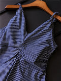 Contrast color plaid, slim, pinch pleats, wrap streamers  summer new sleeveless shirt women's vest X863