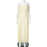 2025 F25DS003  New popular women's clothing sexy slim hazy perspective suspender elegant yarn solid color dress