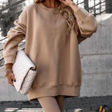 2025 popular autumn ins   women's clothing round neck casual leggings fashion sports sweater set