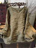 2025    22/12 Winter Solstice/Early Spring Simple Literary Thick Ramie Pullover Solid Color Shoulder Shirt