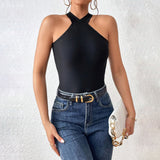 Cross-border  women's clothing  popular new slim-fit backless straps sleeveless neck-hanging sexy vest top