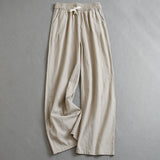 Solid color thin drape breathable elastic waist loose straight-leg pants thin wide-leg pants women's pants floor-mopping casual pants K792