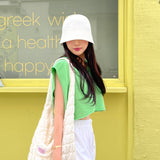 Summer cotton casual T-shirt women's new splicing V-neck shoulder sleeves loose casual versatile short blouse top