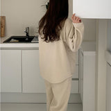 Autumn and winter lapel cardigan teddy velvet thickened thermal pajamas ins Korean version of high-end lamb wool loungewear set