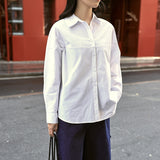 Spring cotton women's shirt versatile casual solid color lapel cardigan  simple loose long-sleeved shirt