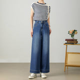 Processing custom summer narrow version wide-leg pants washed high-end retro crisp and stylish high-waisted jeans women