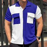 KKBOXLY 2025 24 summer new men's cardigan T-shirt  loose lapel casual color matching shirt multi-pocket short sleeve