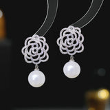 2025 2023 new s925 silver needle high-end earrings trendy elegant niche temperament hollow rose pearl earrings