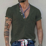 KKBOXLY 2025 popular summer short-sleeved men's T-shirt casual sports T-shirt New n retro bamboo men's Henry shirt