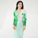 2025 Nanyou high-end women's clothing Sanzhai cardigan jacket spring and summer new printed long-sleeved versatile casual pleated top