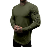 KKBOXLY 2025 autumn and winter fitness long-sleeved slim-fit primer American crew neck elastic casual sports solid color inner top
