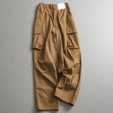 "Unisex" Side Pocket Solid Color Thin Overalls Elastic Waist Wide Leg Versatile Casual Pants L648