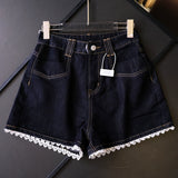 Lace lace washed white high waist thin loose straight pants versatile age-reducing women's pants jeans shorts Z904