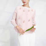 2025 short Xiaoxiangfeng jacket loose long-sleeved three-dimensional flower design gentle wind cardigan pleated top women
