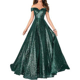 2025Popular trade dress  new one-word shoulder off-the-shoulder dress women's long sequined ball evening dress
