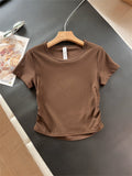 Sports T-shirt women's quick-drying pleated thread short  summer new super elastic fitness clothes running yoga K413