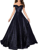 2025Popular trade dress  new one-word shoulder off-the-shoulder dress women's long sequined ball evening dress