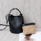 leather large-capacity bucket bag Korean version of messenger simple first-layer cowhide natural drop women's bag portable messenger bag
