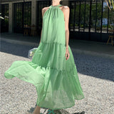2025 pure neck dress children's summer new long dress temperament thin age reduction super fairy seaside vacation dress