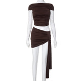 2025 M24ST070  women's clothing summer new solid color casual sleeveless shoulder suspender top slim skirt set