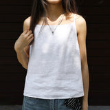 Summer new versatile outer wear halter shirt casual simple pure linen top women's one-word collar loose small vest