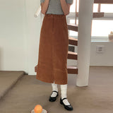 Corduroy skirt women's autumn and winter high waist hip skirt medium and long split one-step skirt strip velvet loose straight skirt