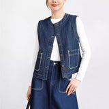 Hong Kong style retro denim vest women's autumn viral trends versatile denim jacket women's tooling style vest women's vest
