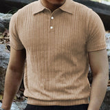 KKBOXLY 2025 popular summer casual solid color T-shirt men's short-sleeved versatile top n retro lapel button men's T-shirt
