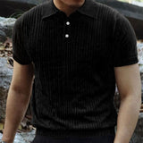 KKBOXLY 2025 popular summer casual solid color T-shirt men's short-sleeved versatile top n retro lapel button men's T-shirt
