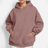 2025 popular autumn  women's clothing temperament commuting solid color loose pocket fashion casual hooded sports sweater 661