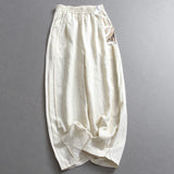 Solid color thin linen blend breathable elastic waist loose wide-leg pants high waist bloomers women's pants casual pants X235