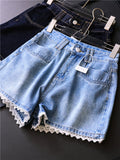 Lace lace washed white high waist thin loose straight pants versatile age-reducing women's pants jeans shorts Z904
