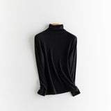 Simple solid color heap collar bottoming shirt women's  spring new temperament slim fit inside can be worn outside long-sleeved top