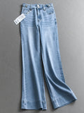 Blue washed white polished high waist thin elastic micro-pull pants commuting versatile casual women's trousers jeans X667
