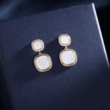 2025 South Korea Dongdaemun earrings women's new zircon 925 silver needle simple daily temperament geometric square earrings