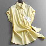 Solid color wrapped cuffs flanged lapel small flying sleeves  summer new versatile casual women's shirt C064