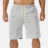 KKBOXLY Summer new 2025 outdoor casual ripped pants men's New simple loose solid color lace-up five-point pants