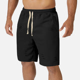 KKBOXLY Summer new 2025 outdoor casual ripped pants men's New simple loose solid color lace-up five-point pants