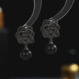 2025 2023 new s925 silver needle high-end earrings trendy elegant niche temperament hollow rose pearl earrings